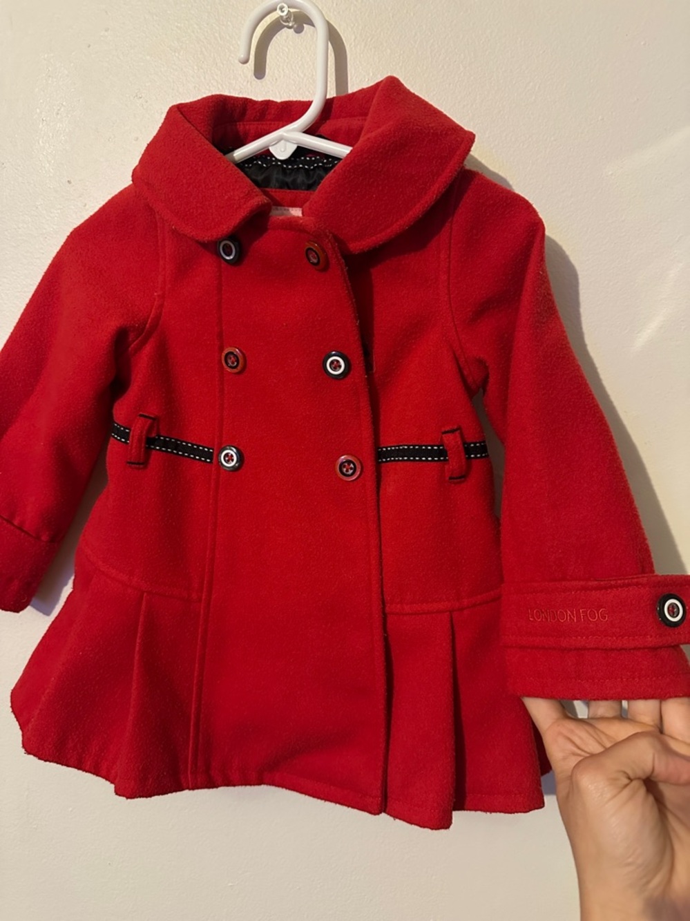 London Fog Girls' Red Double-Breasted Pea Coat